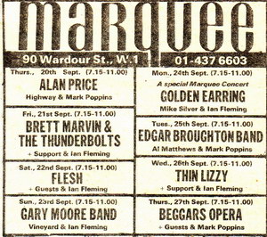 Golden Earring show ad September 24, 1973 London - Marquee